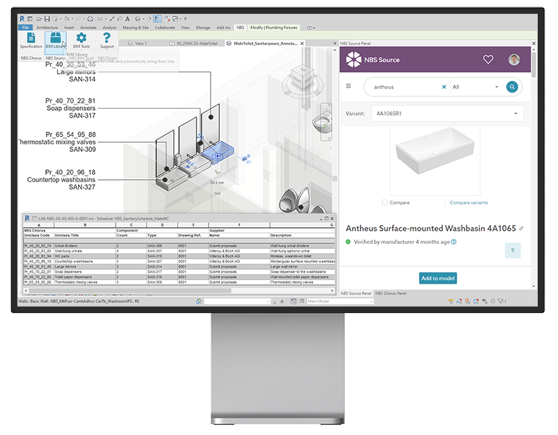 Preview of the NBS Plug-in in use inside Revit