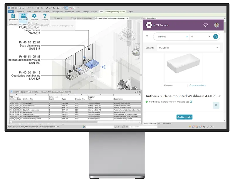 Preview of the NBS Plug-in in use inside Revit